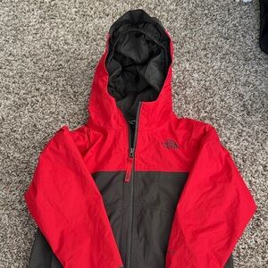 The North Face Kids Red and Black Hooded Rain Jacket
